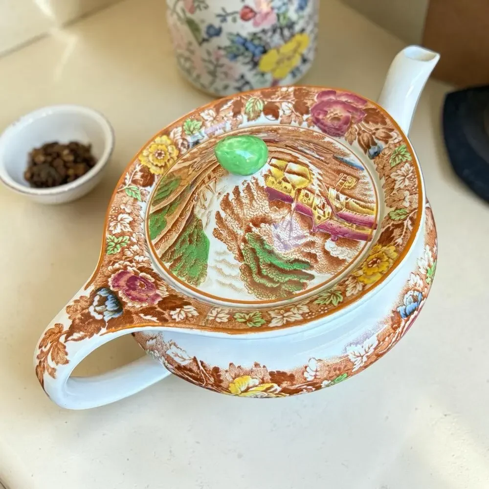 Vintage Woods Ware Enoch Woods English Scenery Teapot Brown Transferware England